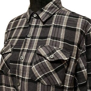 Beverly Hills Polo Club Black and Gray Plaid Button Down Shirt size Medium